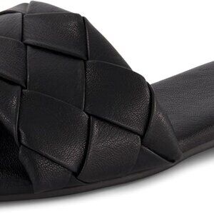 Woven Slide Sandals Women Summer Flat Faux Leather Rubber Waterproof Comfortable